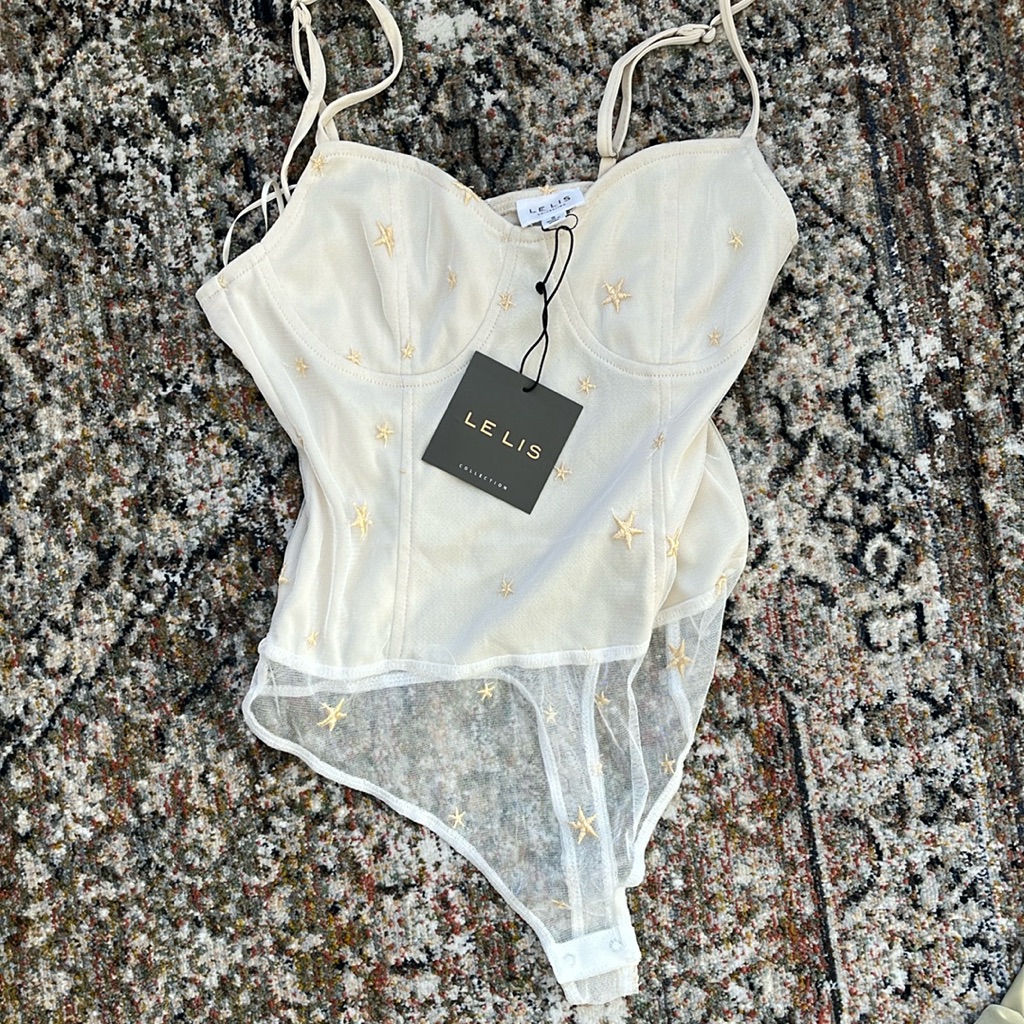 Nwt Vici X Lelis Bodysuit, Star Embroidered Lace, Bustier Style Small